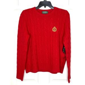 Vintage Ralph Lauren NEW LAMBS WOOL Cable Knit Red Sweater Large BLACK LABEL